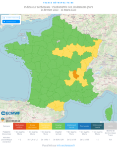 Pluviométrie des 30 derniers jours - Département sécheresse France 2023